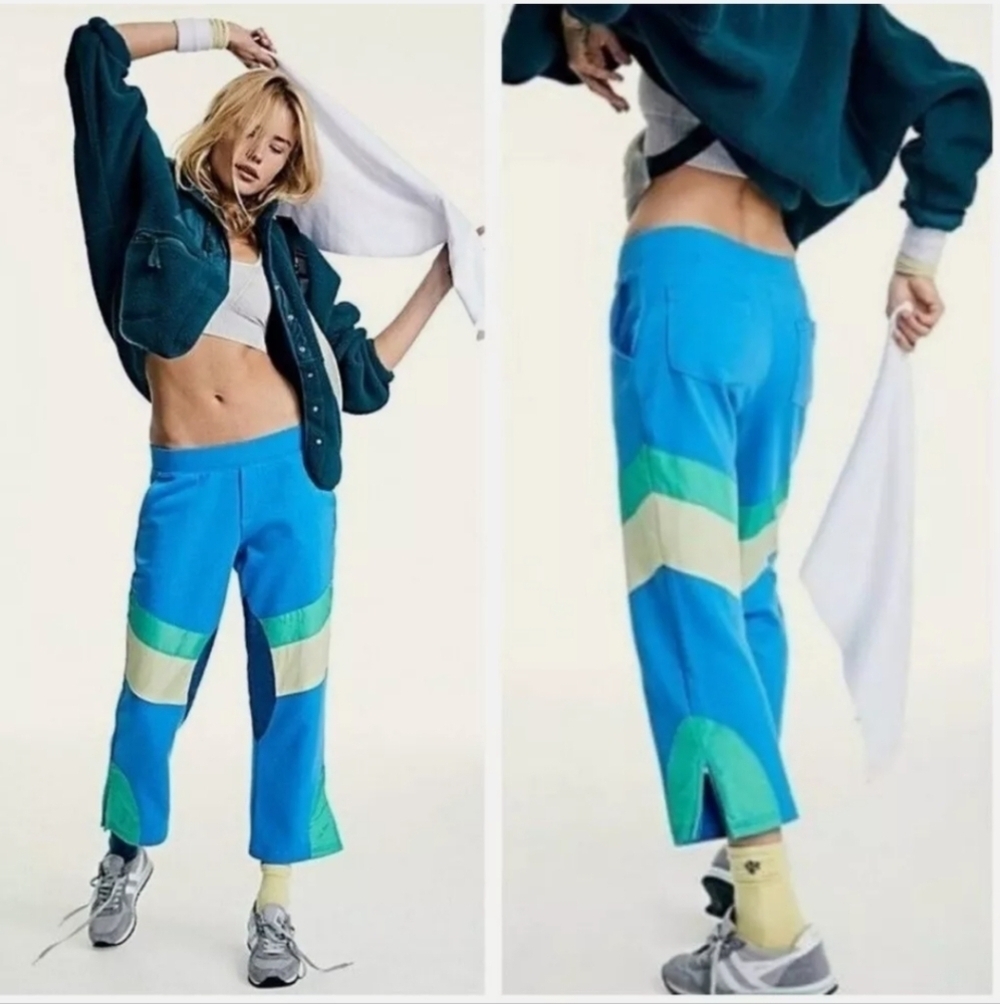 Free People FP Movement Flurry Track Pant Color Block Blue Green Ankle Zip